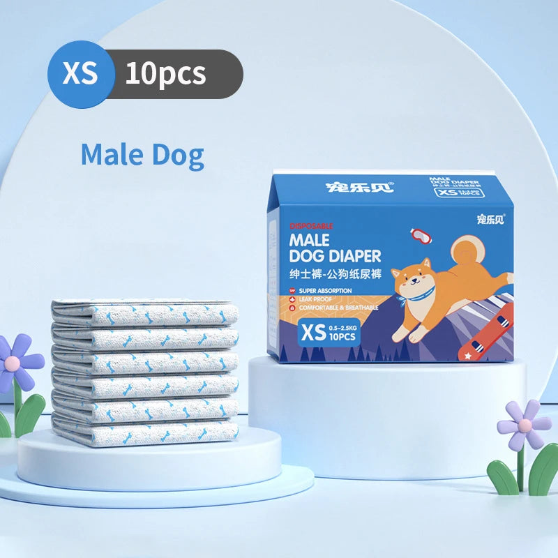 10Pcs Dog Diapers Males Females Disposable Nappies Pants Physiological Underwear Adjustable Leakproof Breathable Safety Pants