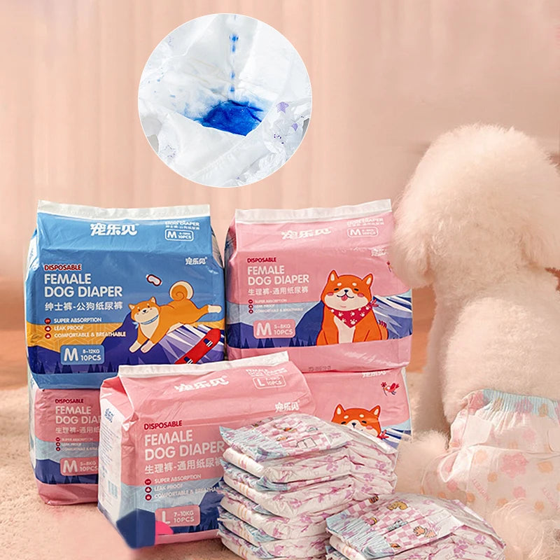 10Pcs Dog Diapers Males Females Disposable Nappies Pants Physiological Underwear Adjustable Leakproof Breathable Safety Pants